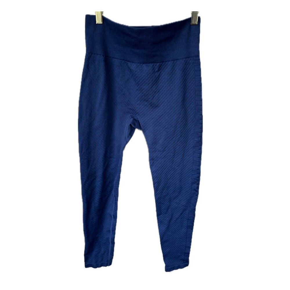 Zyia Active Women's Navy High Waisted Compression Textured Rib Leggings L